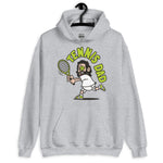 Tennis Black Hair Light Skin Tone Glasses Long Beard Dad Hoodie