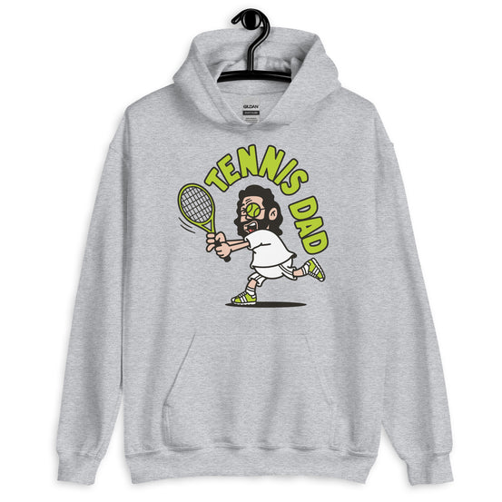 Tennis Black Hair Light Skin Tone Glasses Long Beard Dad Hoodie