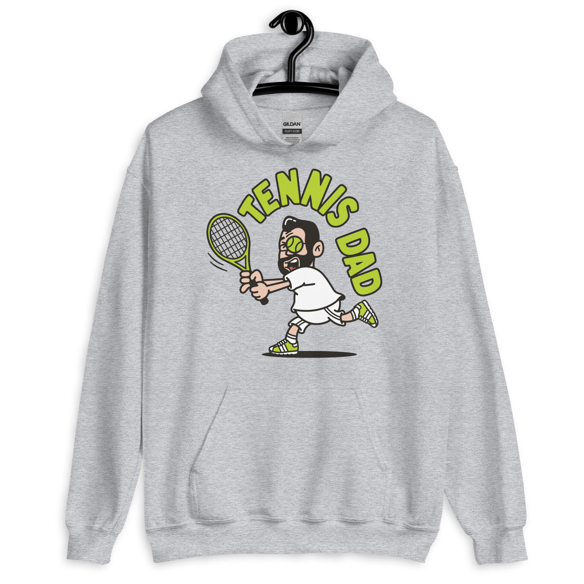 Tennis Black Hair Light Skin Tone Glasses Medium Beard Dad Hoodie