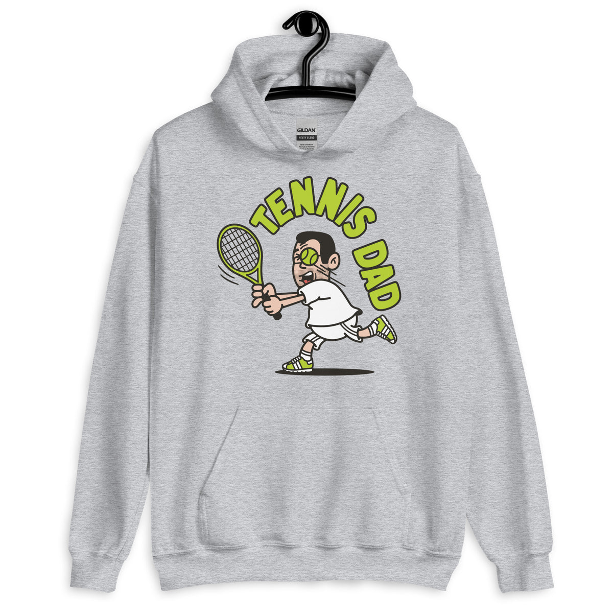 Tennis Black Hair Light Skin Tone Glasses Short Stubble Dad Hoodie