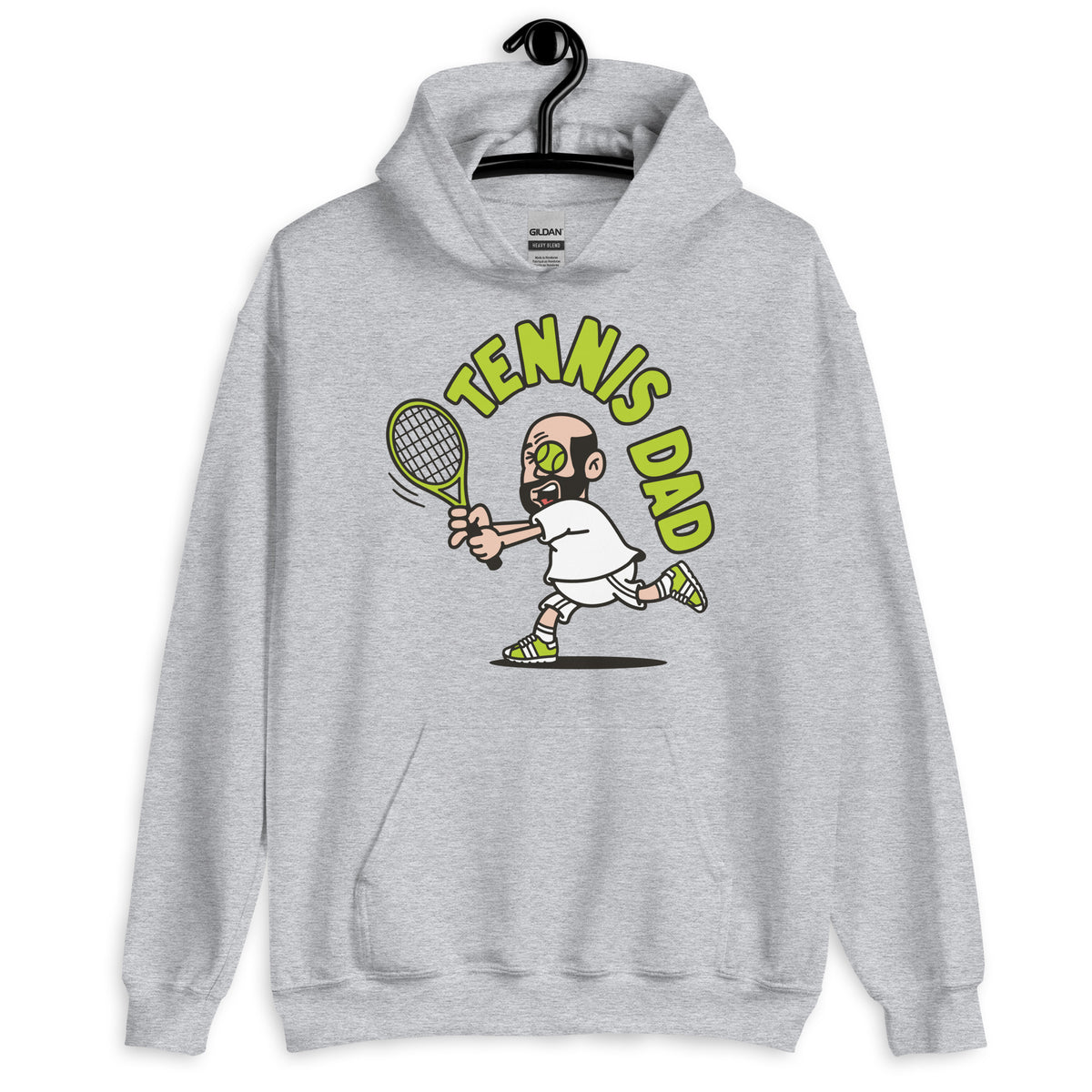 Tennis Black Hair Light Skin Tone No-Glasses Bald Beard Dad Hoodie