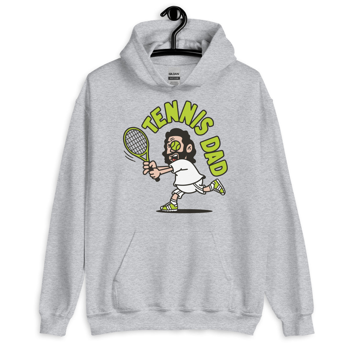 Tennis Black Hair Light Skin Tone No-Glasses Long Beard Dad Hoodie