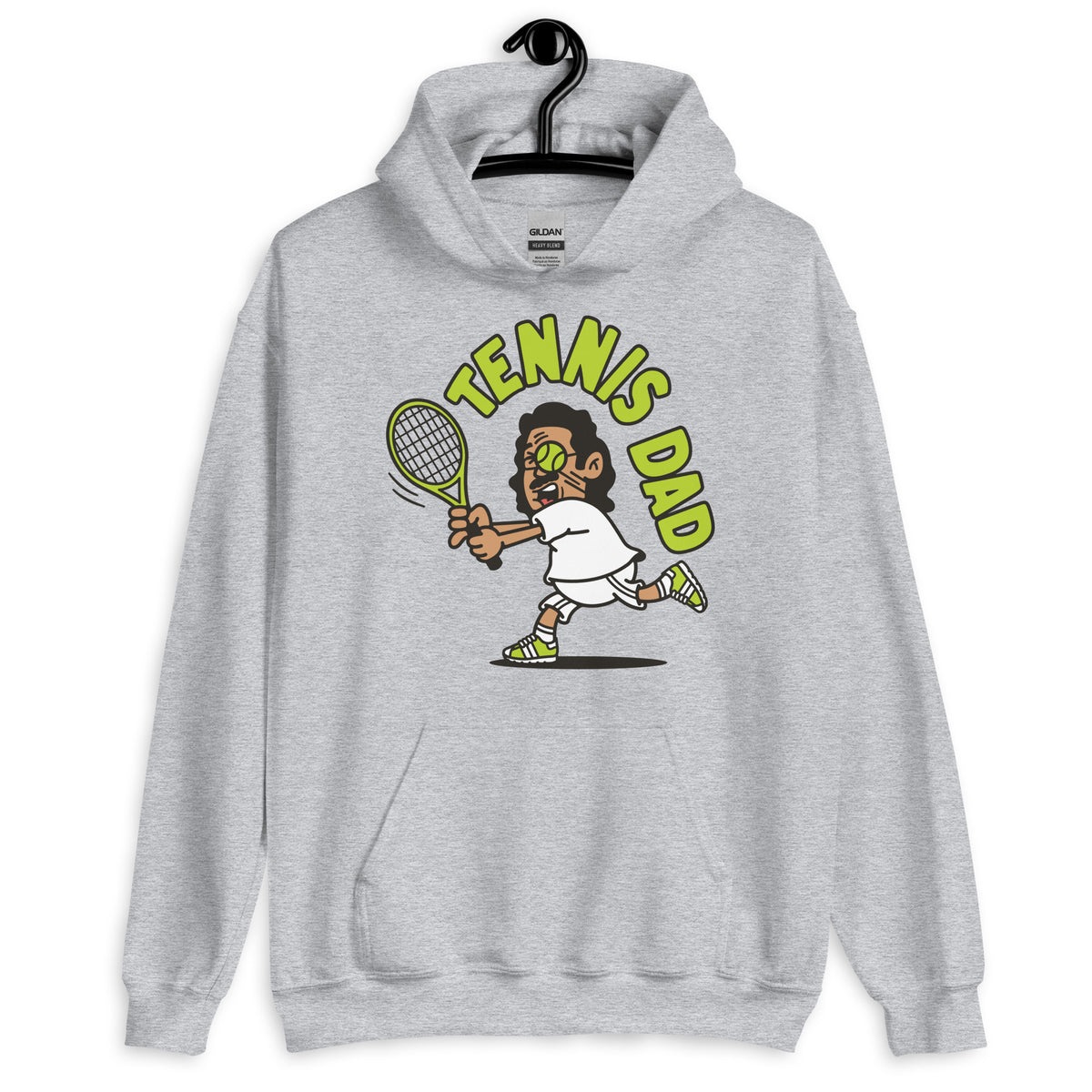 Tennis Black Hair Tan Skin Tone Glasses Long Moustache Dad Hoodie