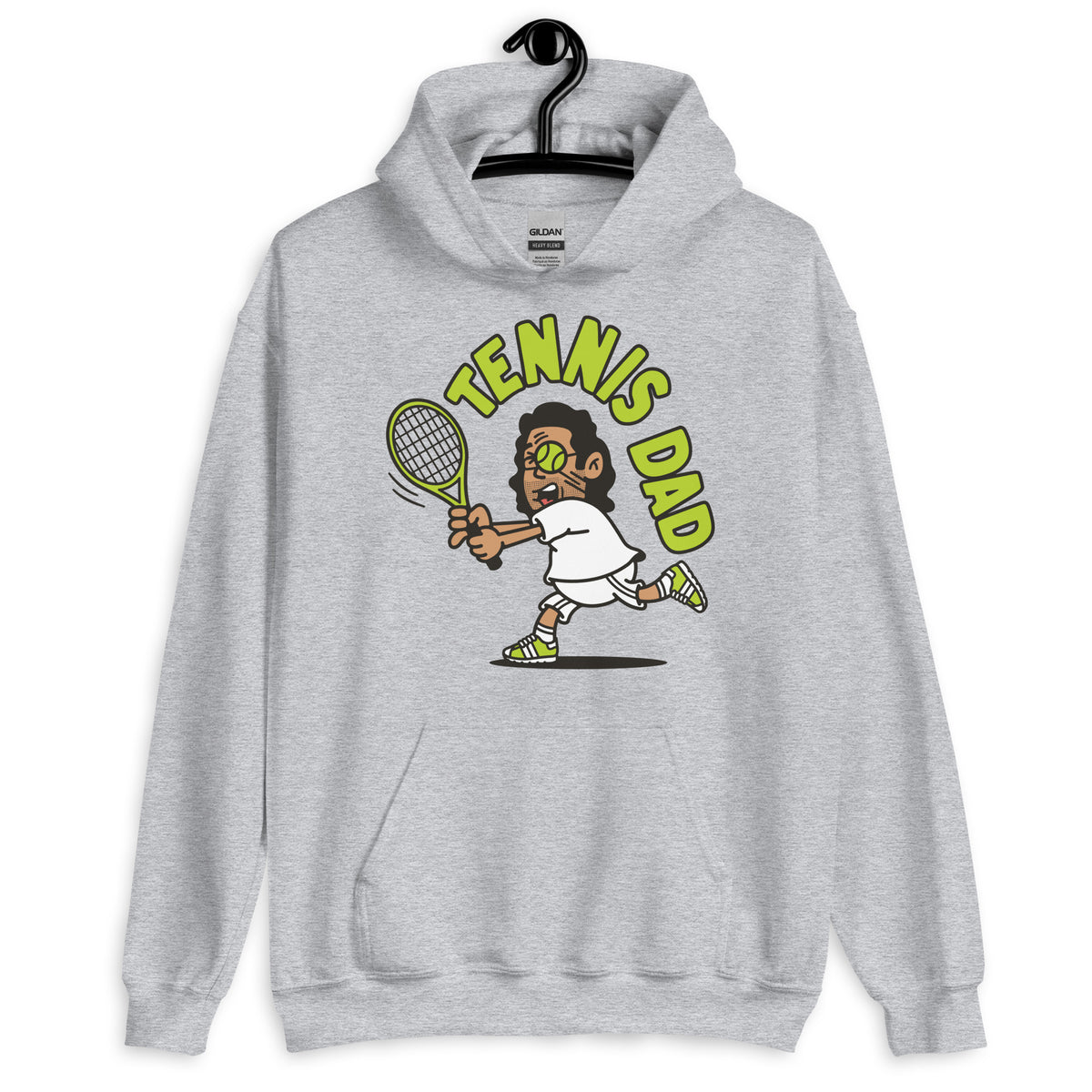 Tennis Black Hair Tan Skin Tone Glasses Long Stubble Dad Hoodie