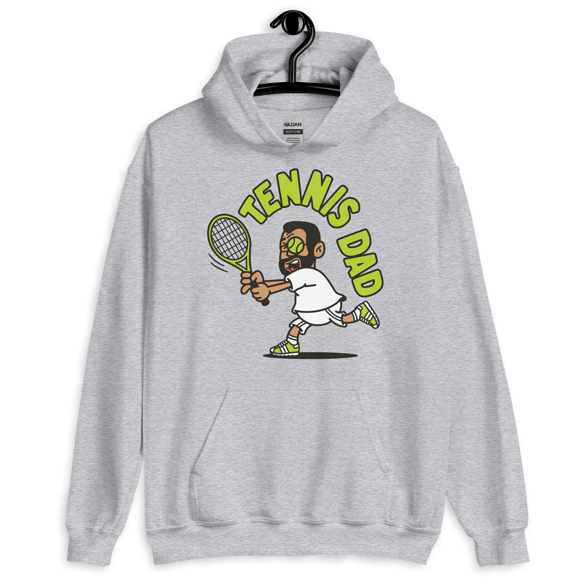 Tennis Black Hair Tan Skin Tone Glasses Short Beard Dad Hoodie