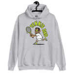 Tennis Black Hair Tan Skin Tone Glasses Short Stubble Dad Hoodie