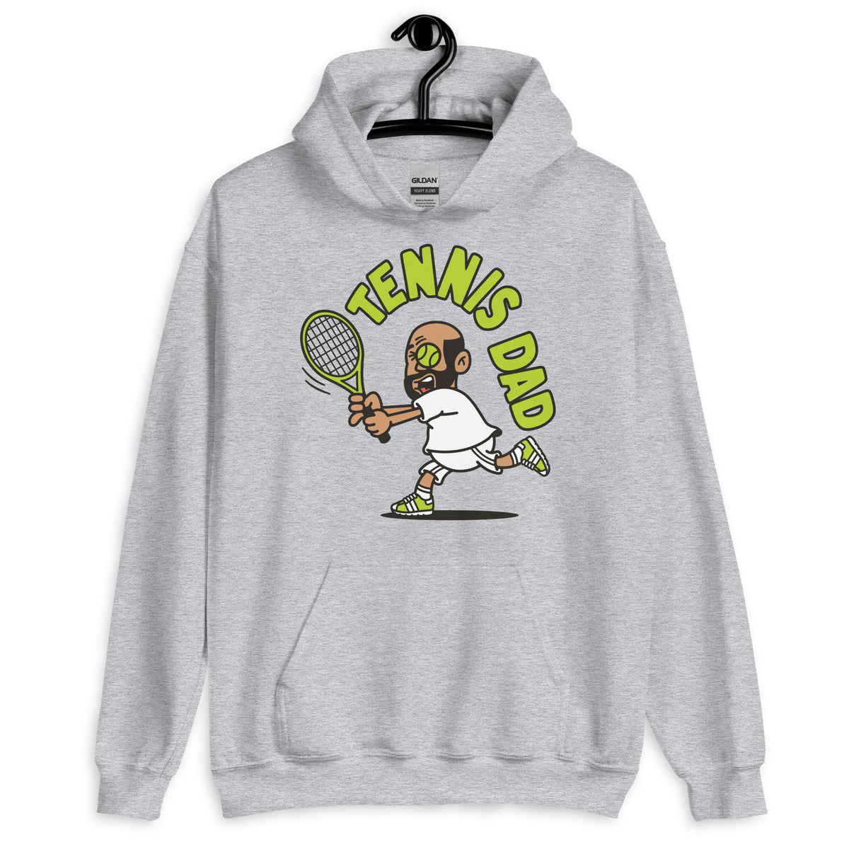 Tennis Black Hair Tan Skin Tone No-Glasses Bald Beard Dad Hoodie