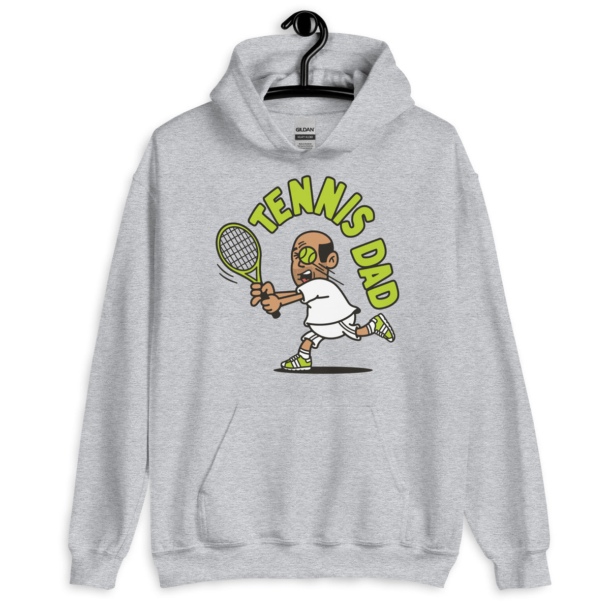 Tennis Black Hair Tan Skin Tone No-Glasses Bald Stubble Dad Hoodie