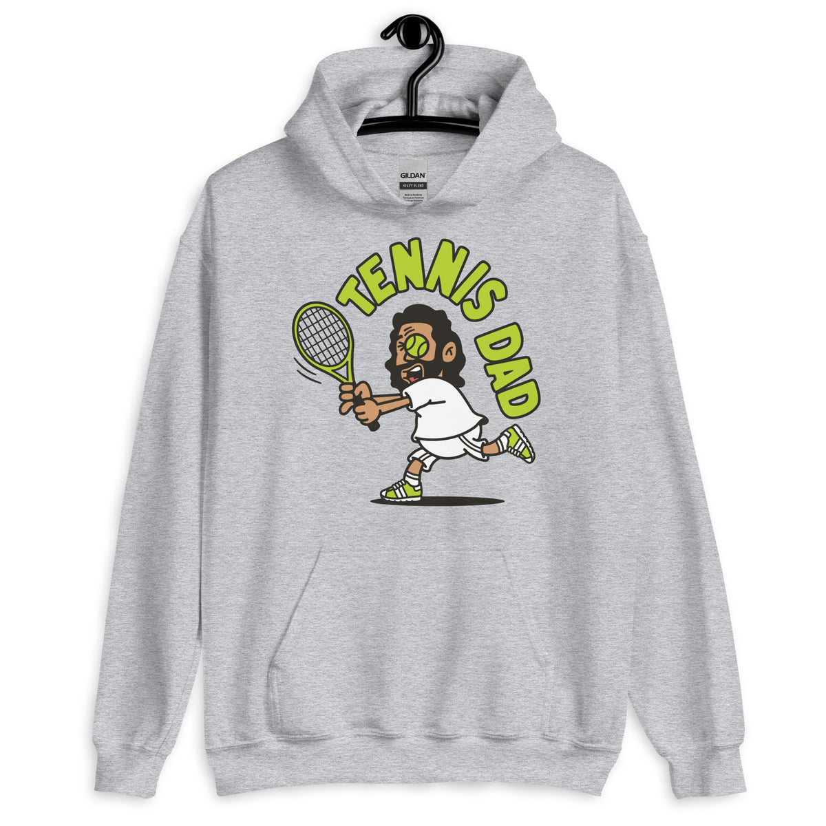 Tennis Black Hair Tan Skin Tone No-Glasses Long Beard Dad Hoodie