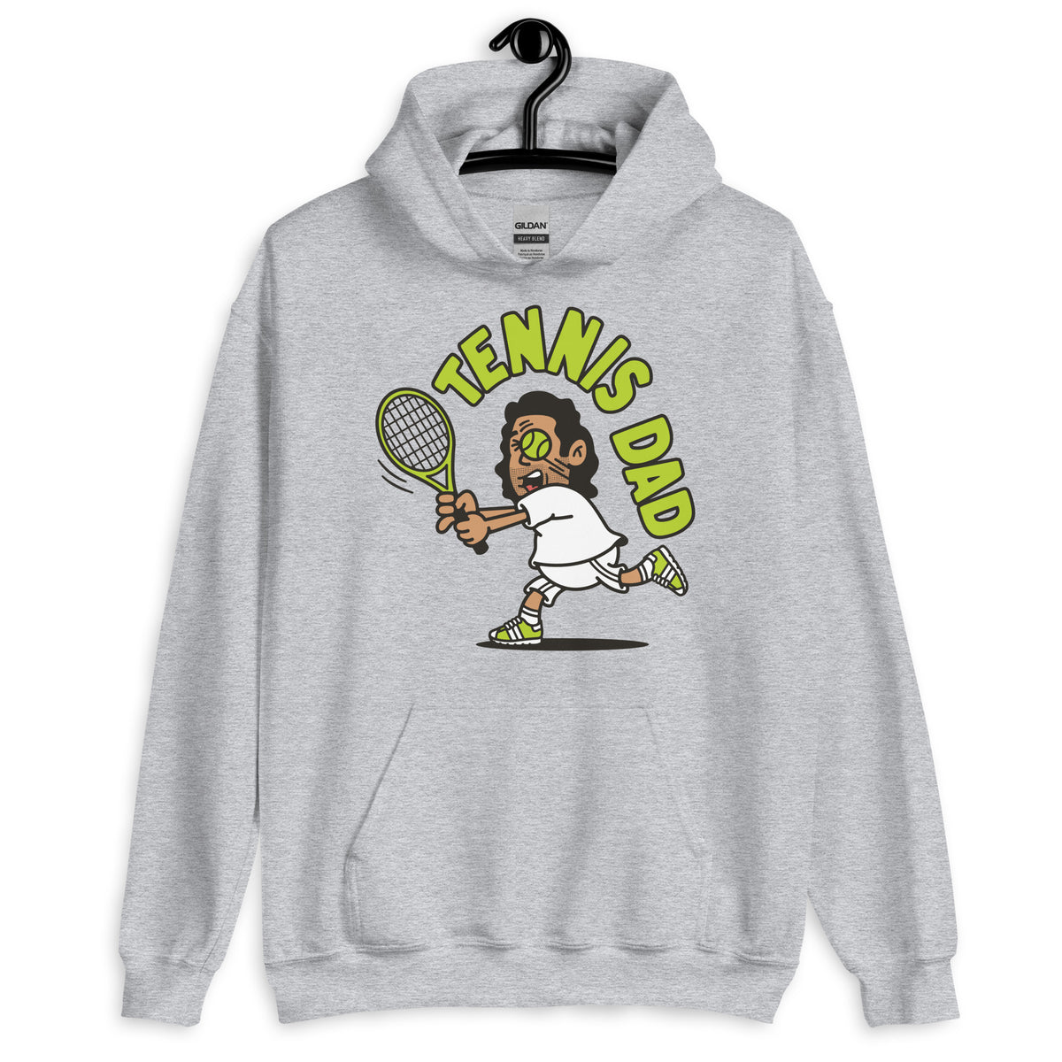 Tennis Black Hair Tan Skin Tone No-Glasses Long Stubble Dad Hoodie