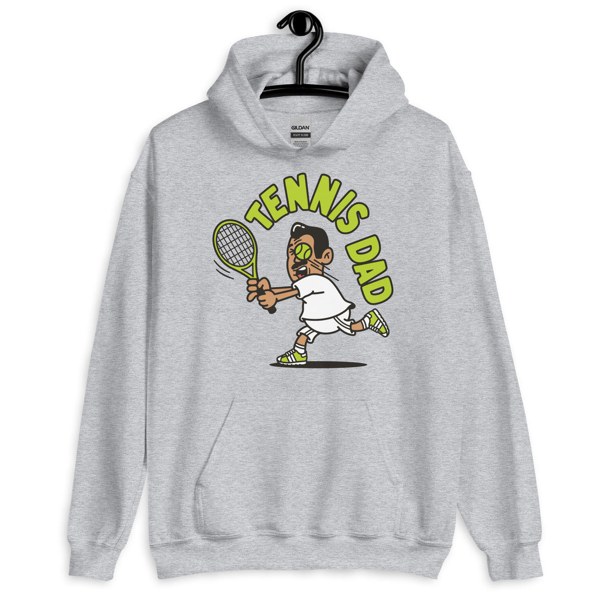 Tennis Black Hair Tan Skin Tone No-Glasses Medium Moustache Dad Hoodie