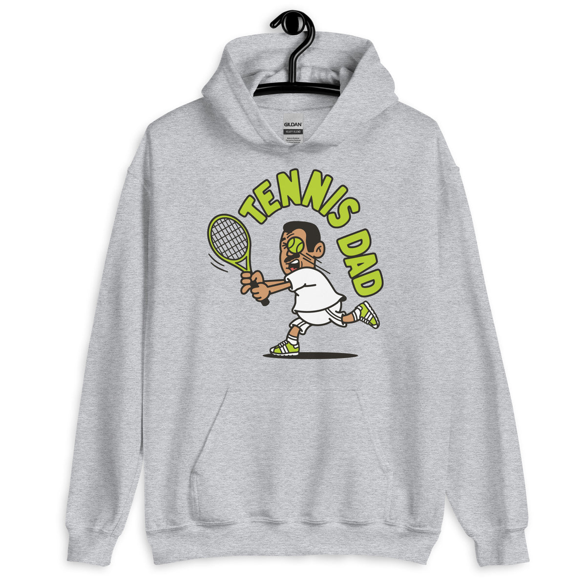 Tennis Black Hair Tan Skin Tone No-Glasses Short Moustache Dad Hoodie