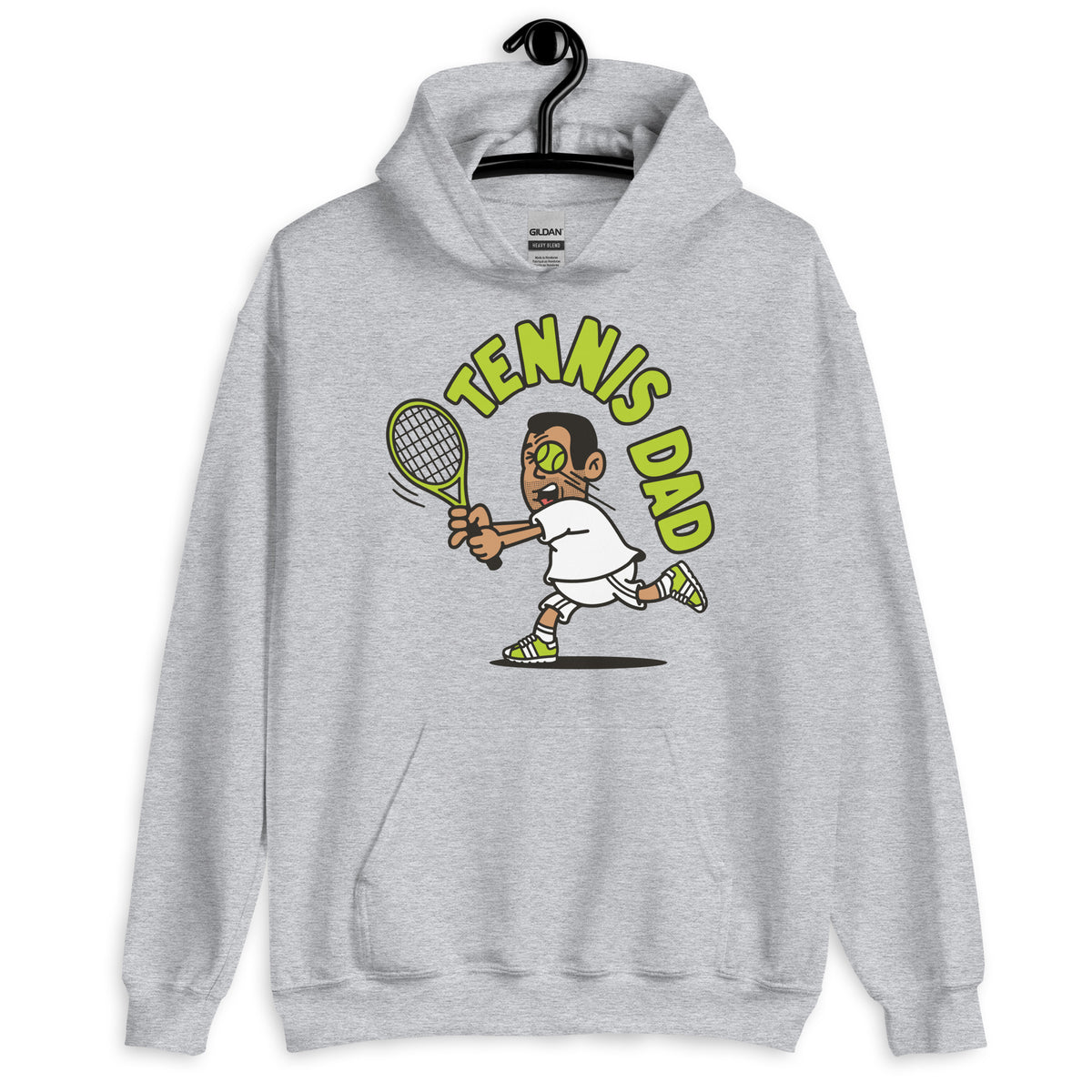 Tennis Black Hair Tan Skin Tone No-Glasses Short Stubble Dad Hoodie