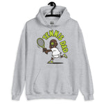 Tennis Brown Hair Dark Skin Tone Glasses Bald Beard Dad Hoodie