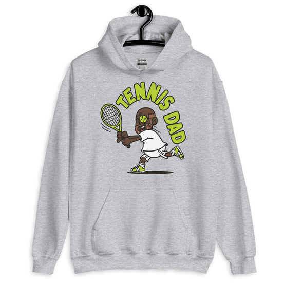 Tennis Brown Hair Dark Skin Tone Glasses Bald Beard Dad Hoodie