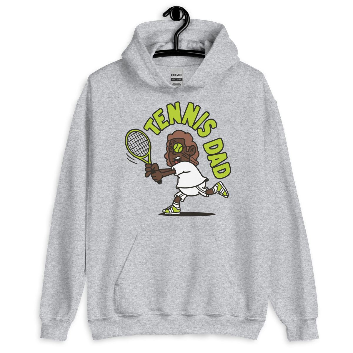 Tennis Brown Hair Dark Skin Tone Glasses Long Stubble Dad Hoodie