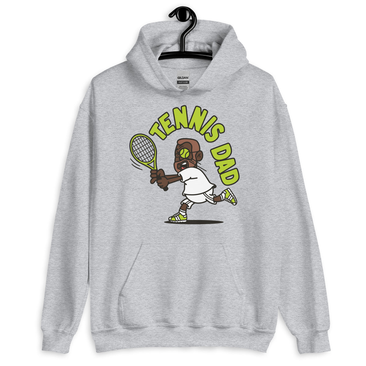 Tennis Brown Hair Dark Skin Tone Glasses Short Beard Dad Hoodie