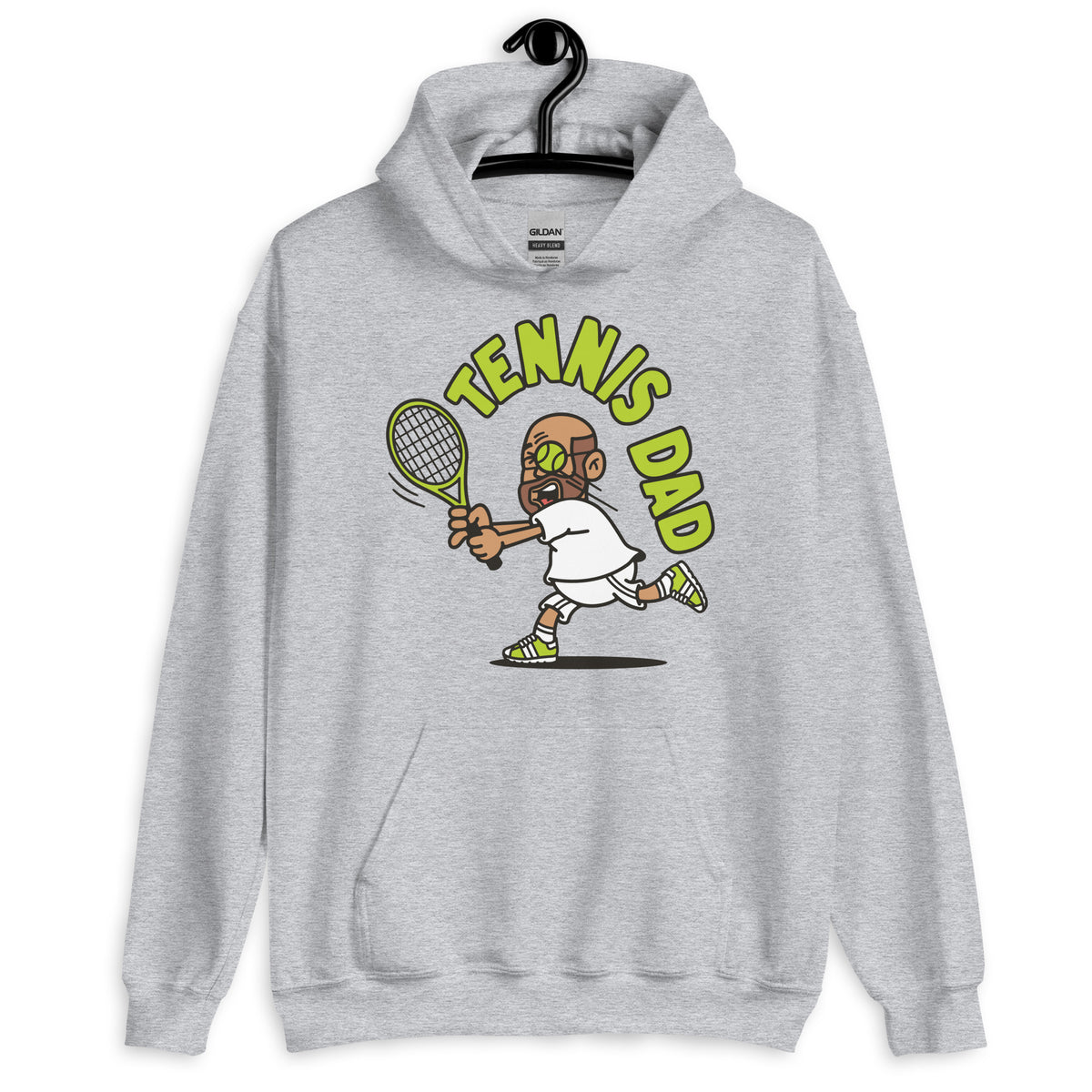 Tennis Brown Hair Tan Skin Tone Glasses Bald Beard Dad Hoodie