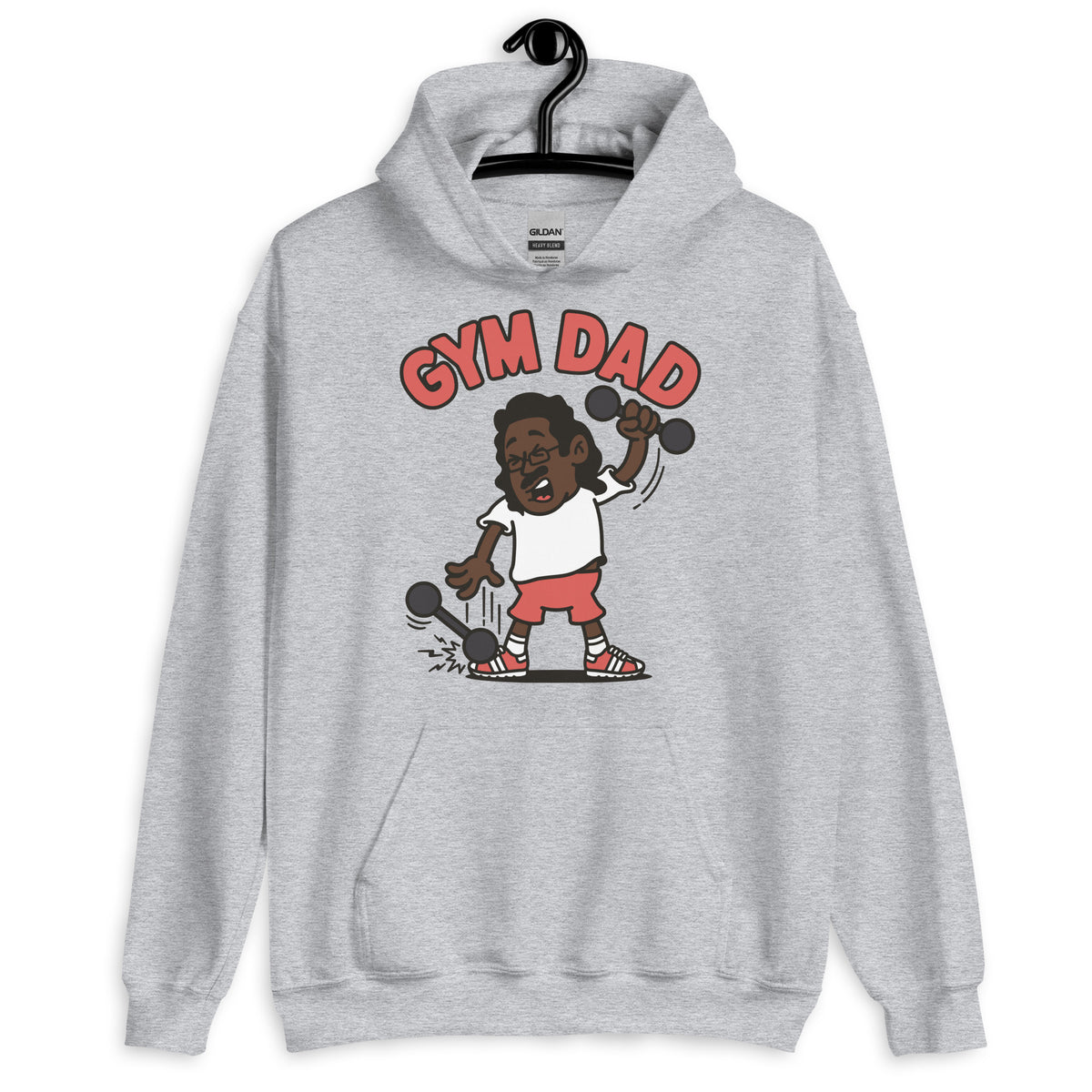 Gym Black Hair Dark Skin Tone Glasses Long Moustache Dad Hoodie