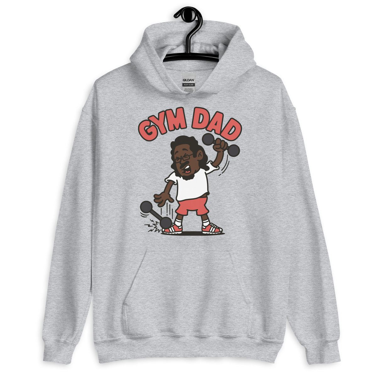 Gym Black Hair Dark Skin Tone Glasses Long Moustache & Chin Beard Dad Hoodie