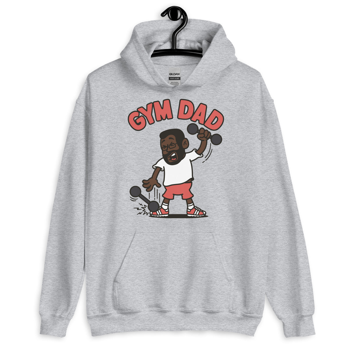 Gym Black Hair Dark Skin Tone Glasses Short Beard Dad Hoodie