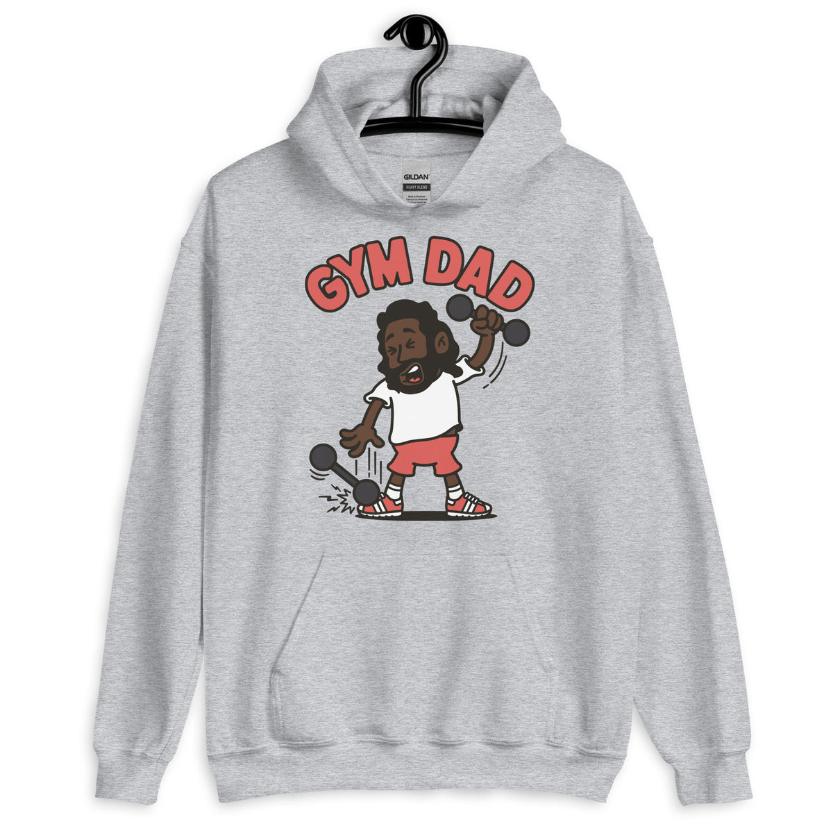 Gym Black Hair Dark Skin Tone No-Glasses Long Beard Dad Hoodie