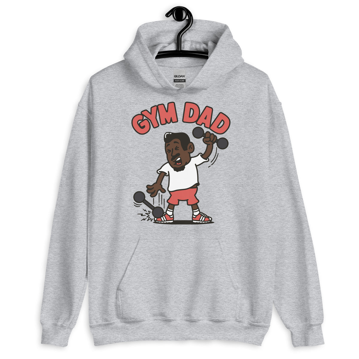 Gym Black Hair Dark Skin Tone No-Glasses Medium Moustache & Chin Beard Dad Hoodie