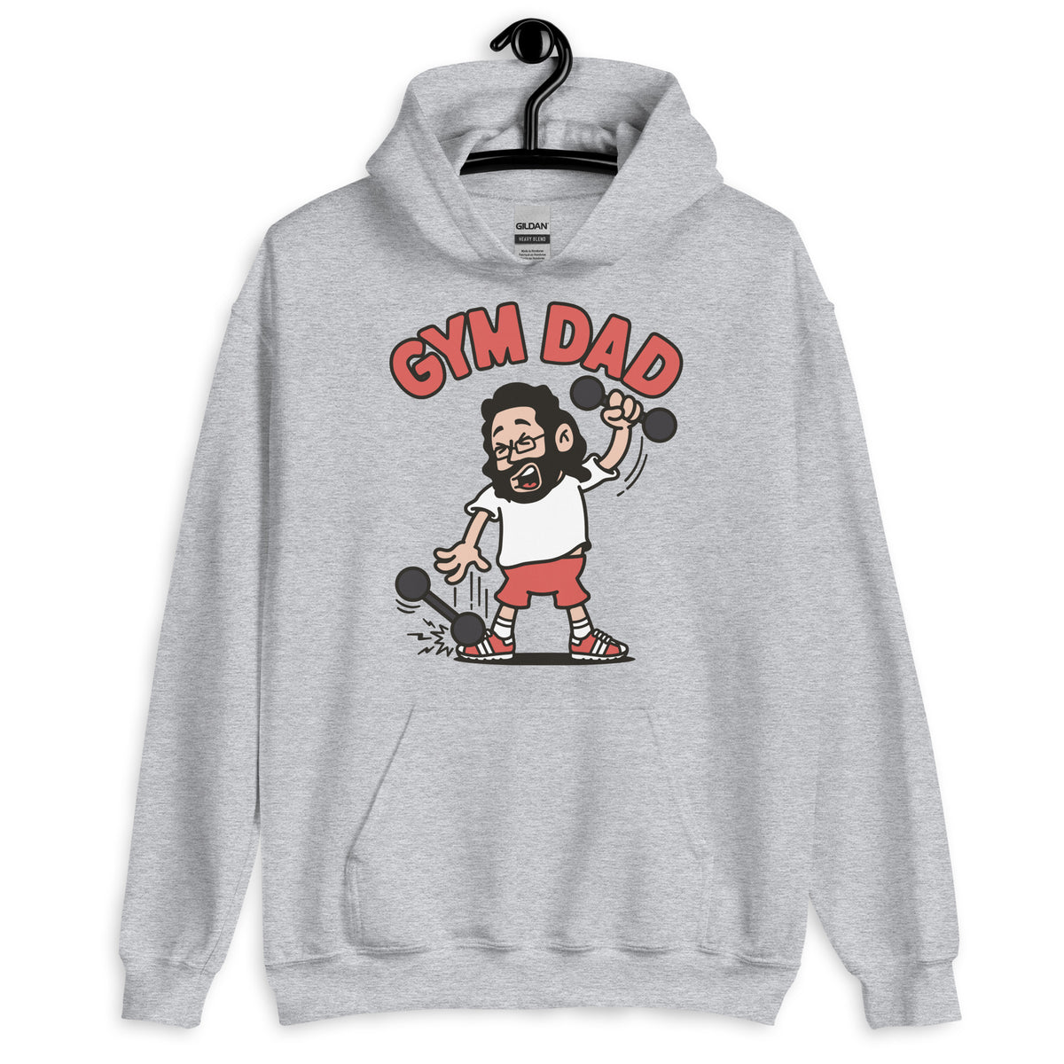 Gym Black Hair Light Skin Tone Glasses Long Beard Dad Hoodie