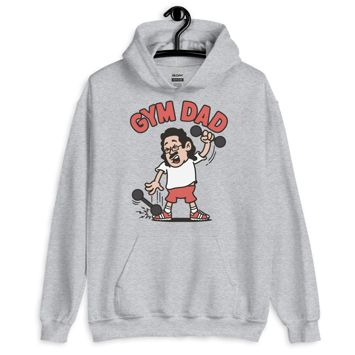 Gym Black Hair Light Skin Tone Glasses Long Moustache Dad Hoodie