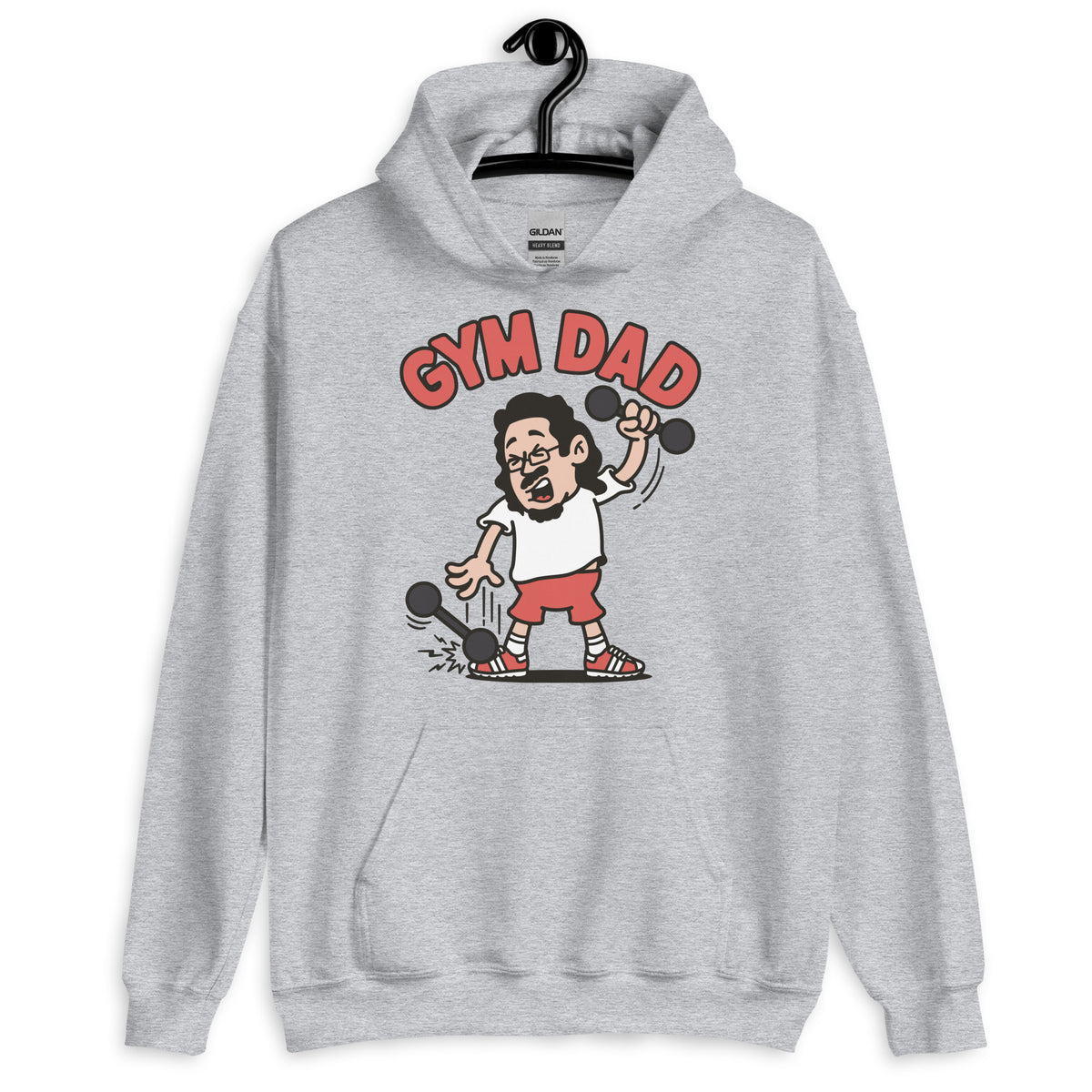 Gym Black Hair Light Skin Tone Glasses Long Moustache & Chin Beard Dad Hoodie