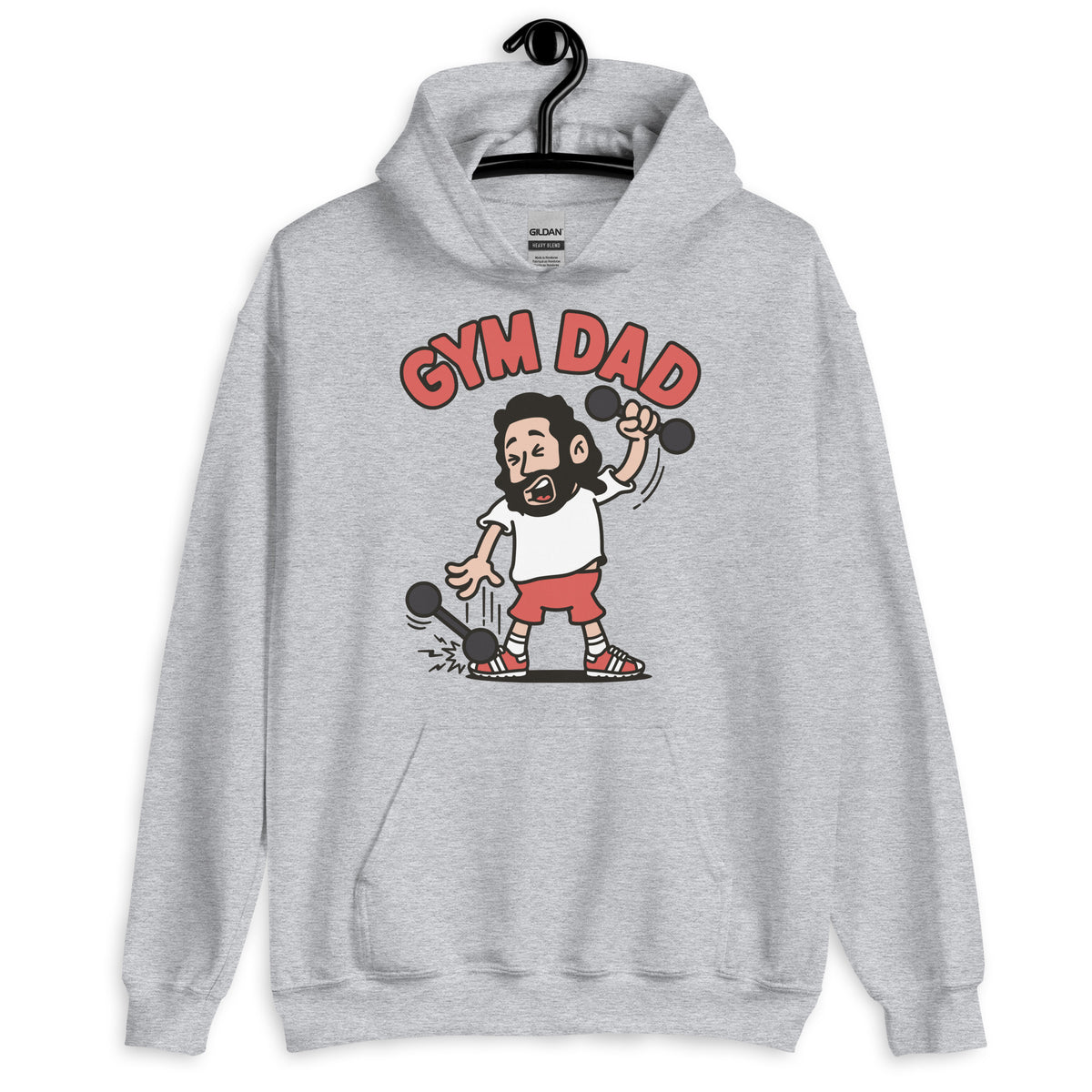 Gym Black Hair Light Skin Tone No-Glasses Long Beard Dad Hoodie