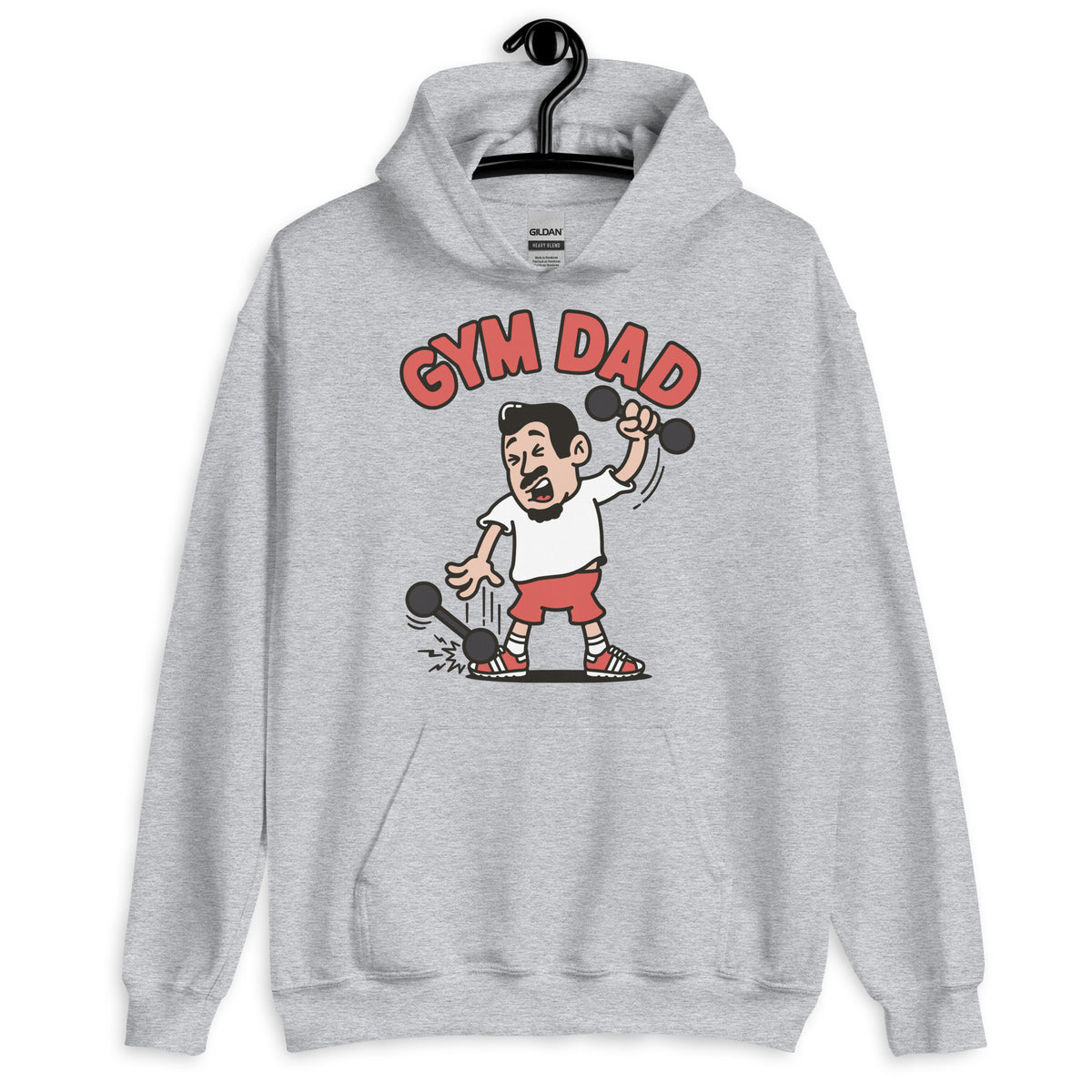 Gym Black Hair Light Skin Tone No-Glasses Medium Moustache & Chin Beard Dad Hoodie