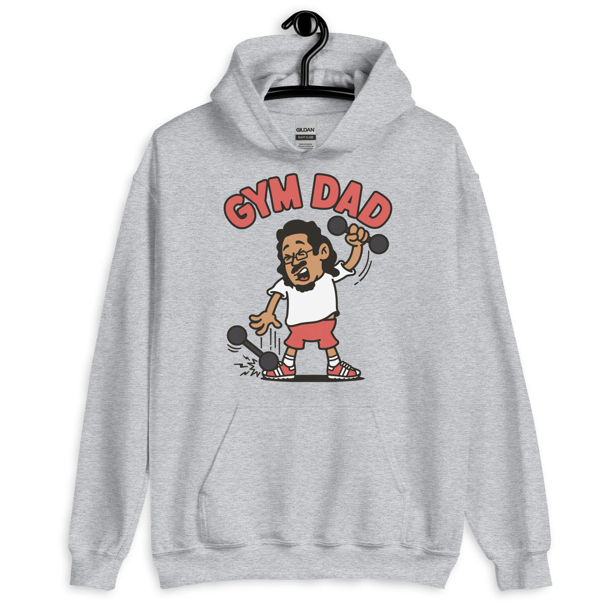 Gym Black Hair Tan Skin Tone Glasses Long Moustache & Chin Beard Dad Hoodie