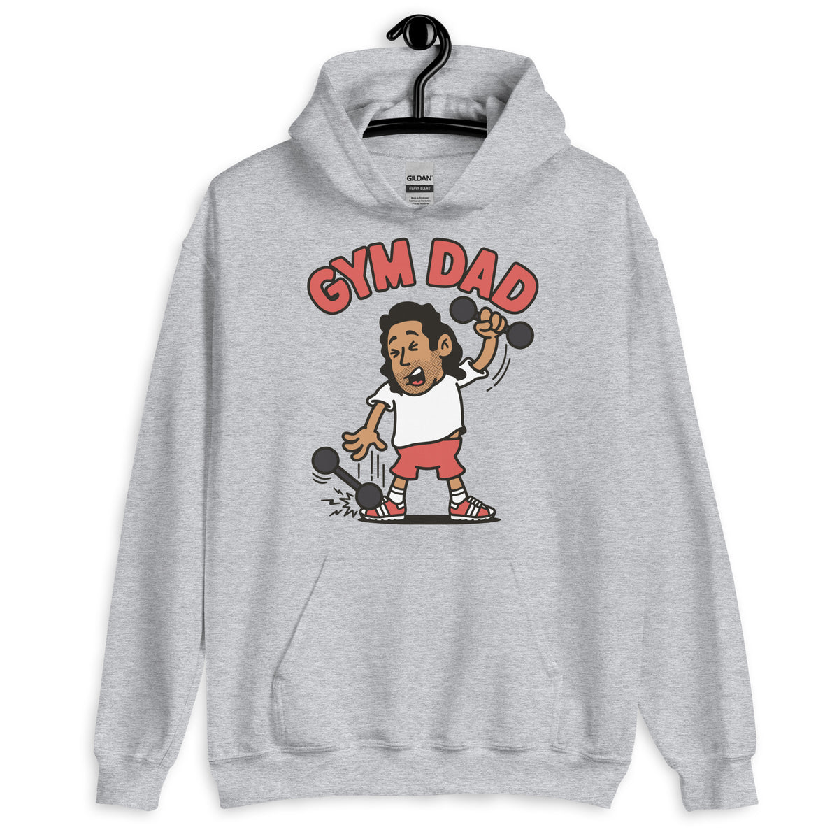 Gym Black Hair Tan Skin Tone No-Glasses Long Stubble Dad Hoodie