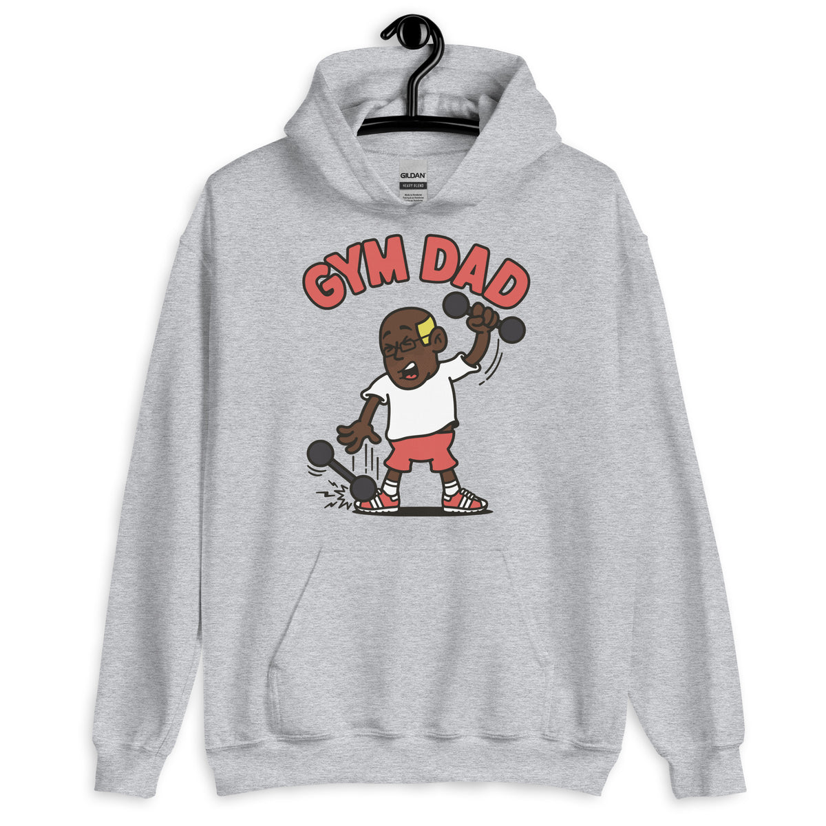 Gym Blond Hair Dark Skin Tone Glasses Bald Stubble Dad Hoodie