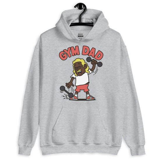 Gym Blond Hair Dark Skin Tone Glasses Long Moustache Dad Hoodie