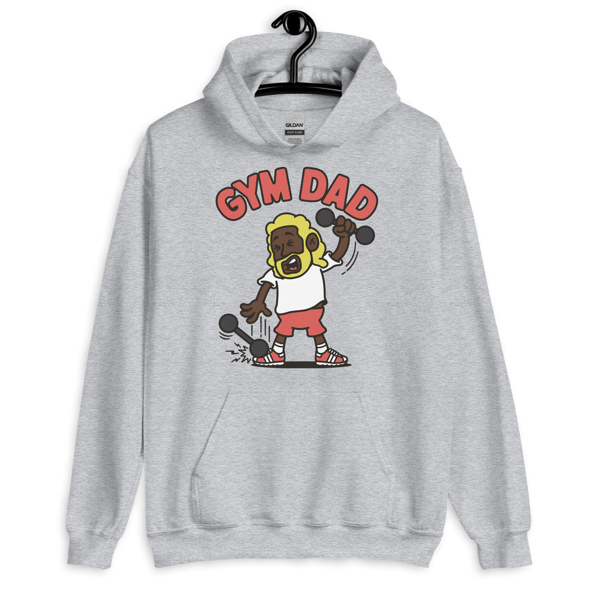 Gym Blond Hair Dark Skin Tone No-Glasses Long Beard Dad Hoodie