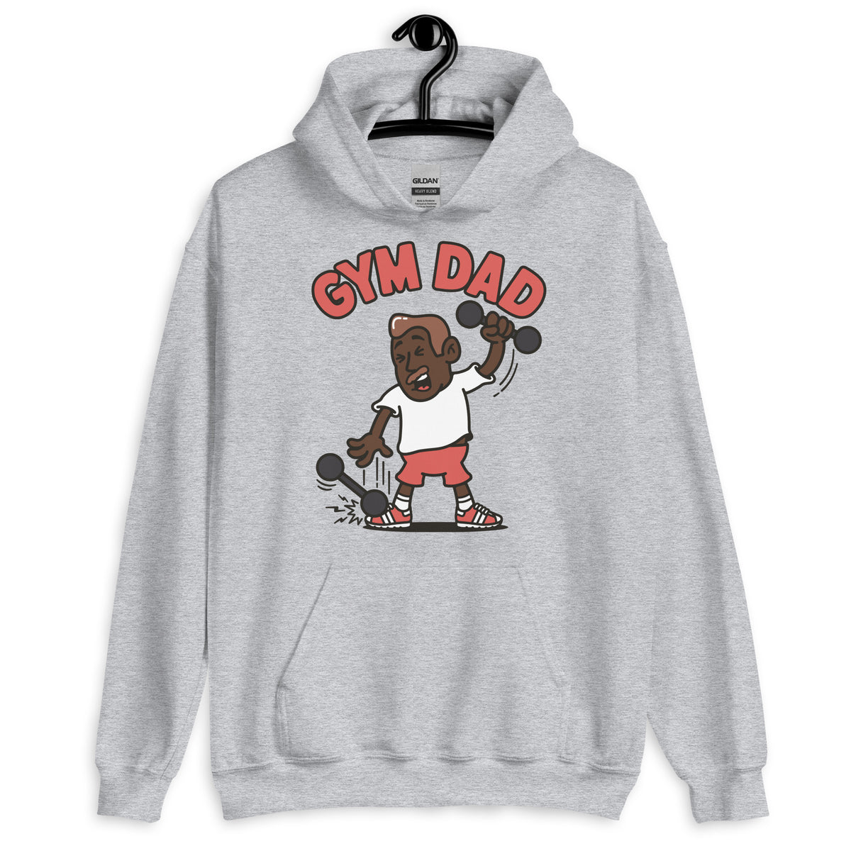 Gym Brown Hair Dark Skin Tone Glasses Bald Moustache Dad Hoodie