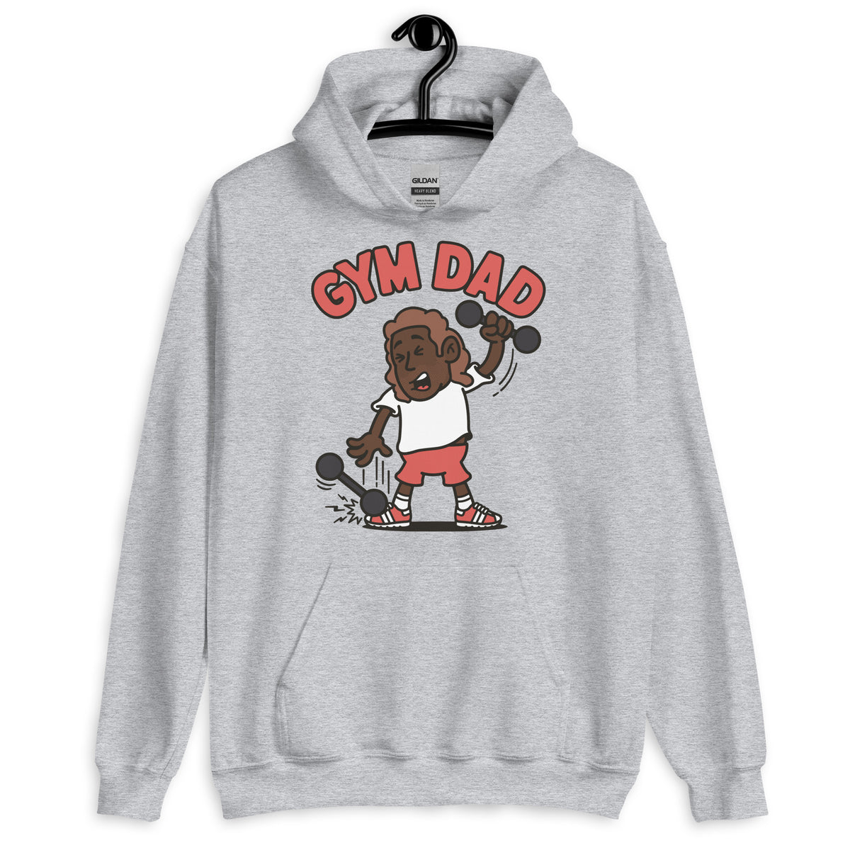 Gym Brown Hair Dark Skin Tone No-Glasses Long Stubble Dad Hoodie