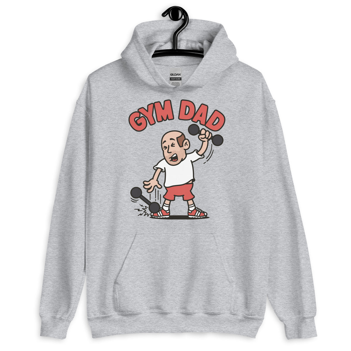 Gym Brown Hair Light Skin Tone No-Glasses Bald Stubble Dad Hoodie