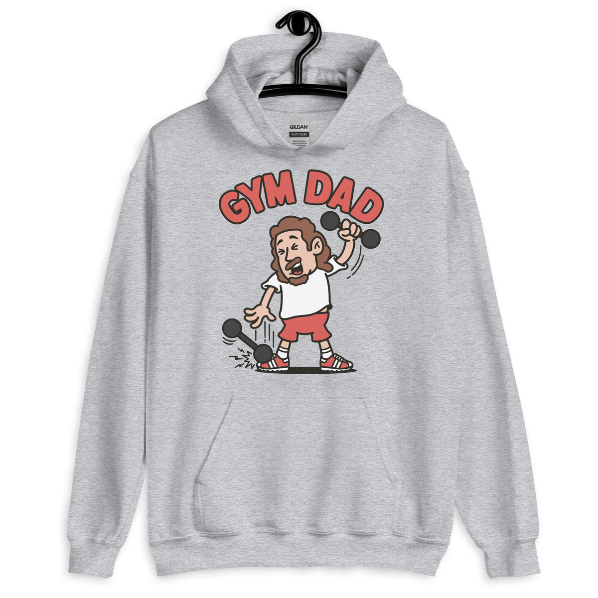 Gym Brown Hair Light Skin Tone No-Glasses Long Moustache & Chin Beard Dad Hoodie