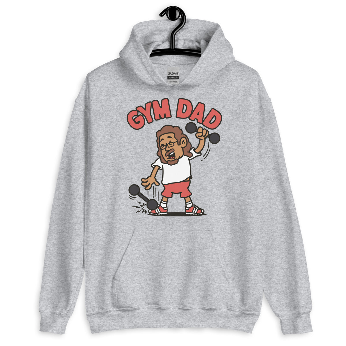 Gym Brown Hair Tan Skin Tone Glasses Long Moustache & Chin Beard Dad Hoodie