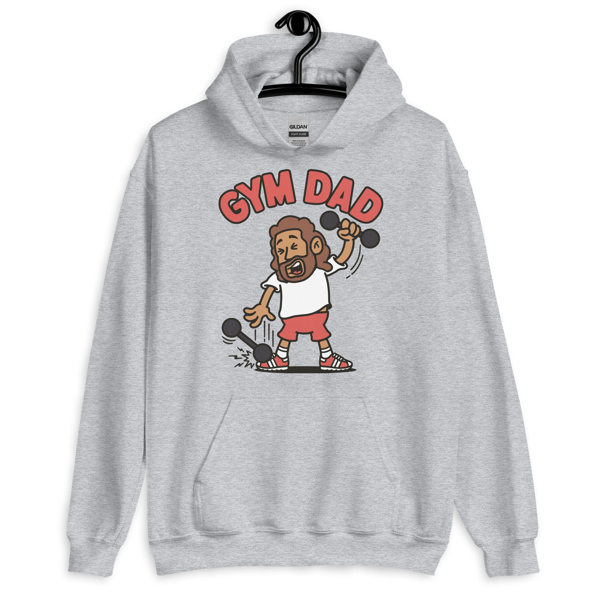 Gym Brown Hair Tan Skin Tone No-Glasses Long Beard Dad Hoodie