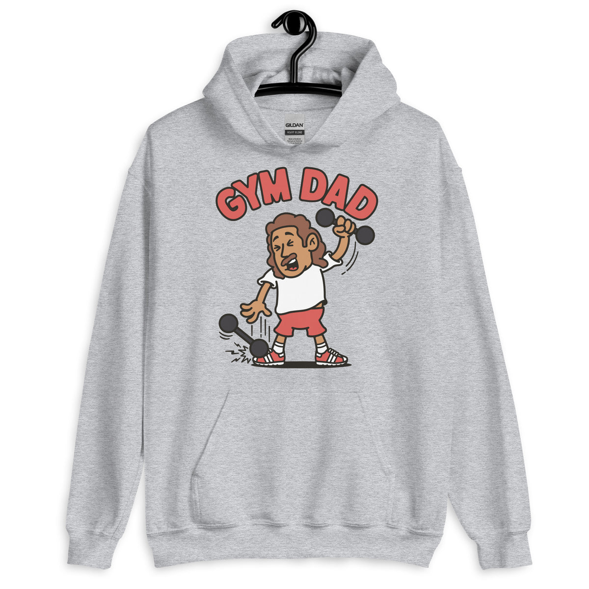 Gym Brown Hair Tan Skin Tone No-Glasses Long Moustache Dad Hoodie