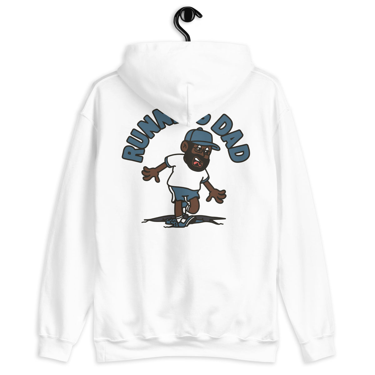 Running Black Hair Dark Skin Tone Glasses Beard Dad Hoodie