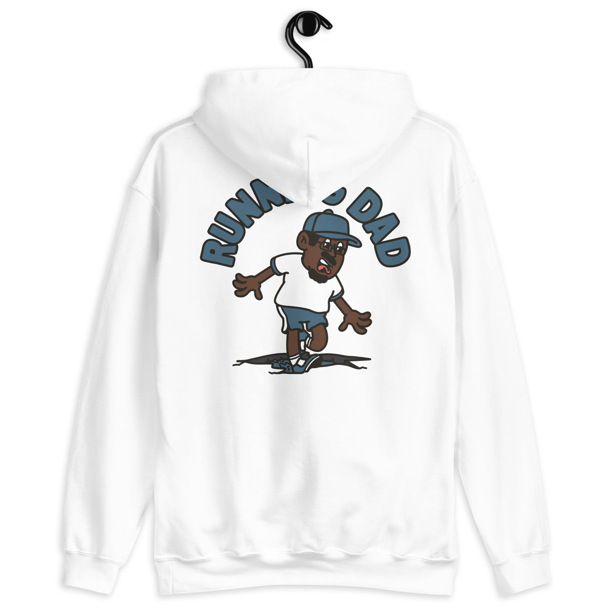 Running Black Hair Dark Skin Tone Glasses Moustache & Chin Beard Dad Hoodie