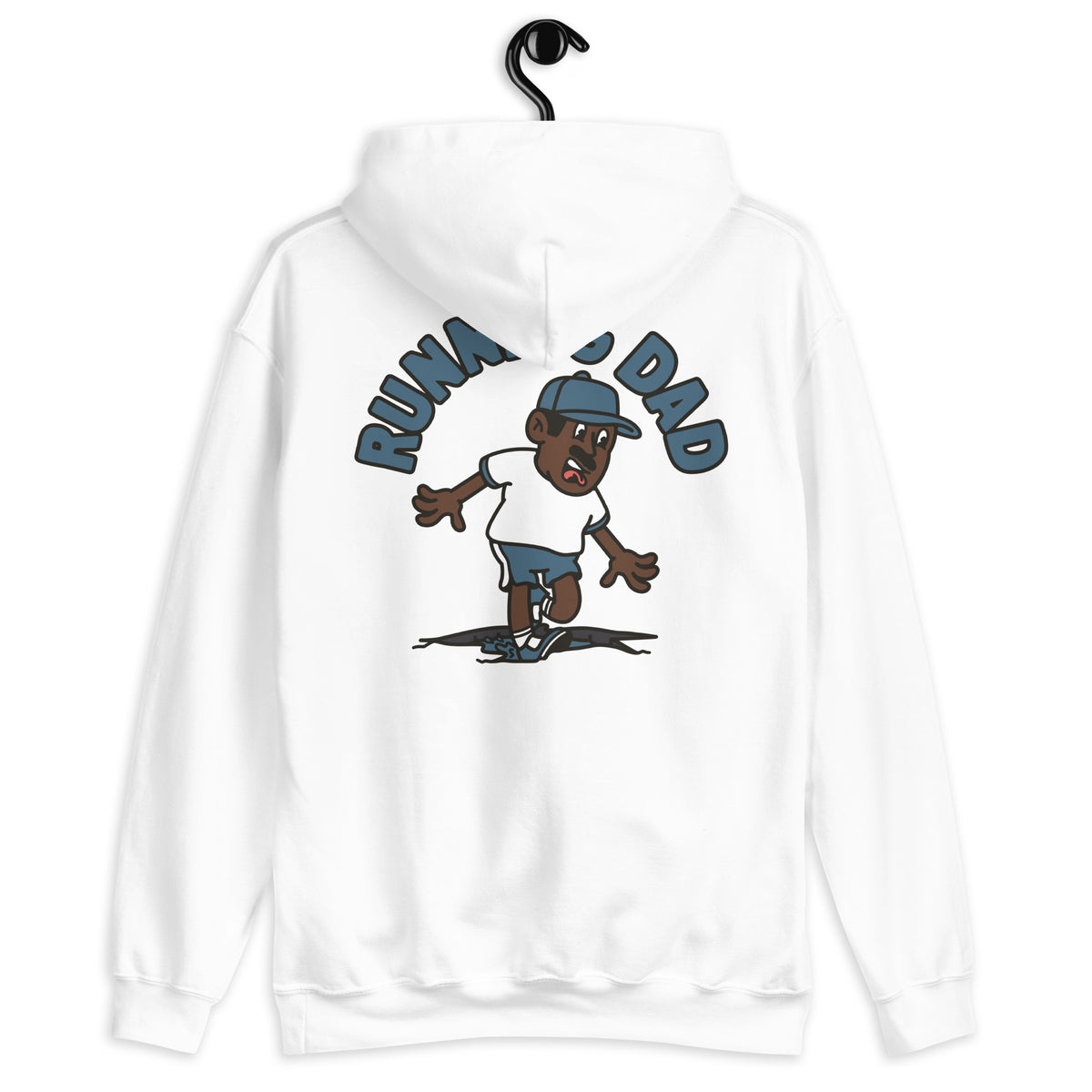 Running Black Hair Dark Skin Tone No-Glasses Moustache Dad Hoodie