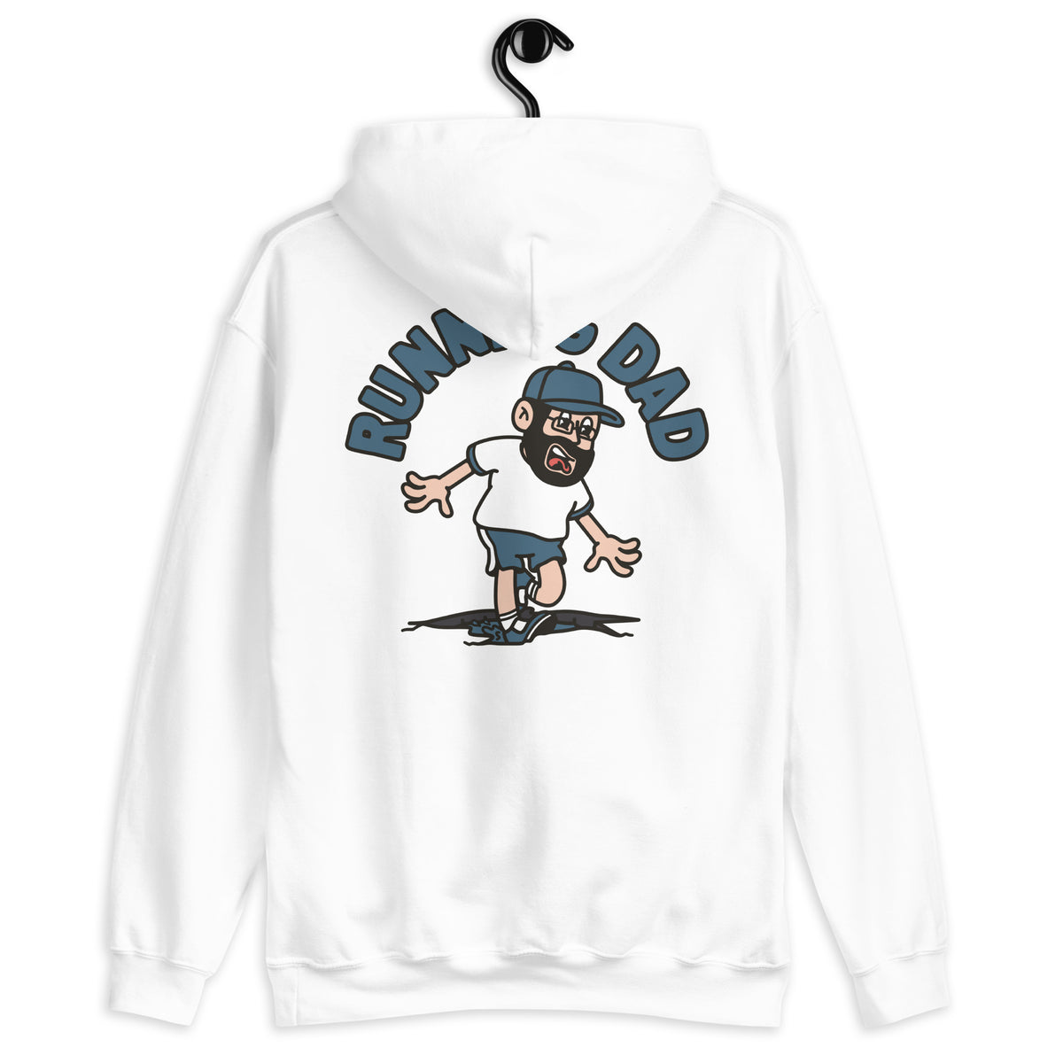 Running Black Hair Light Skin Tone Glasses Beard Dad Hoodie