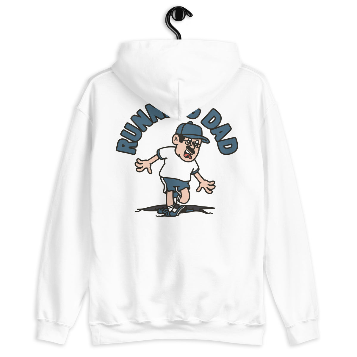 Running Black Hair Light Skin Tone Glasses Moustache Dad Hoodie