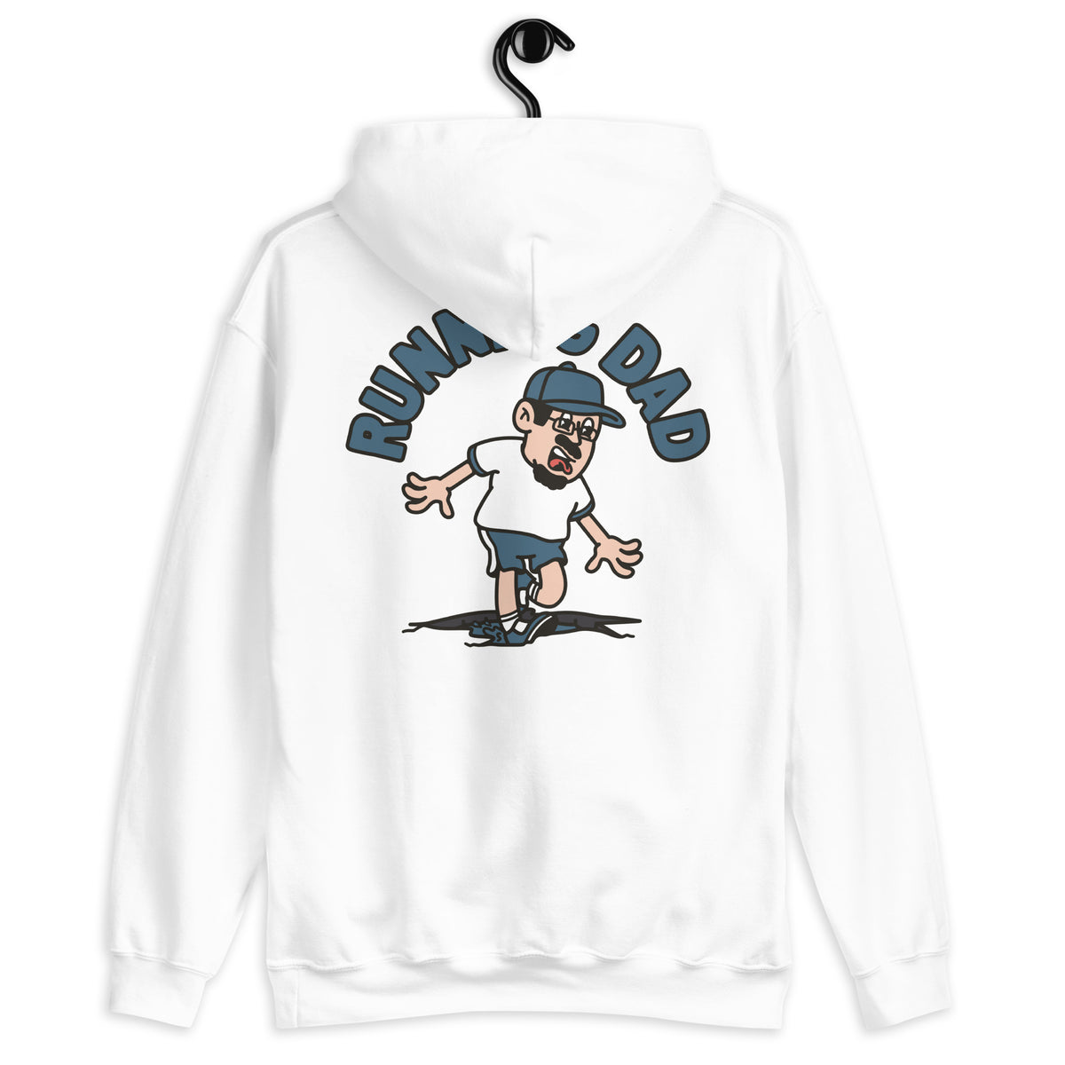 Running Black Hair Light Skin Tone Glasses Moustache & Chin Beard Dad Hoodie